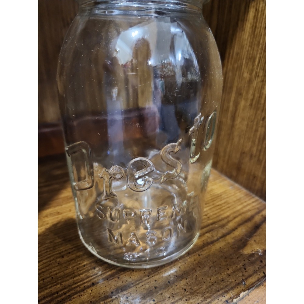 Presto Supreme Vintage Mason Canning Jar with Glass Lid Quart